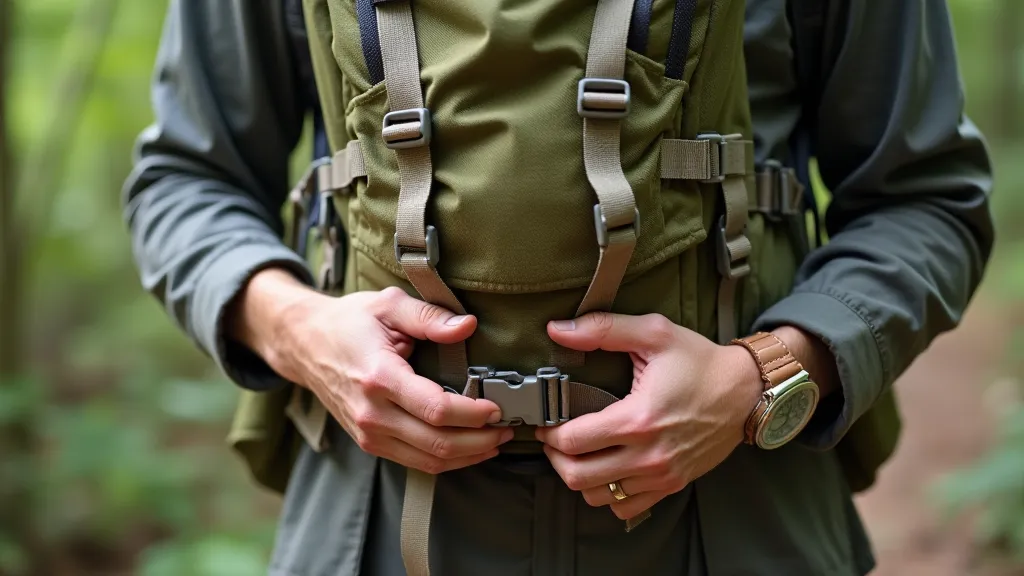 Hiker adjusting a backpack