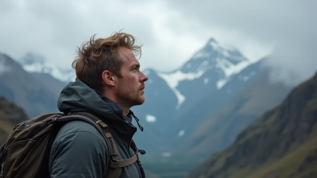 Hiker overlooking mountains