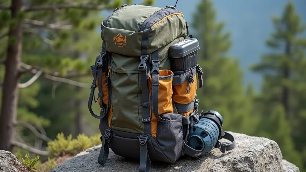 Hiking backpack on a rocky outcrop
