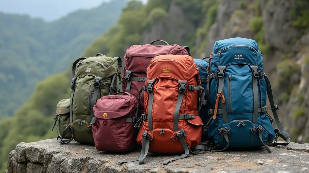 Various hiking backpacks displayed