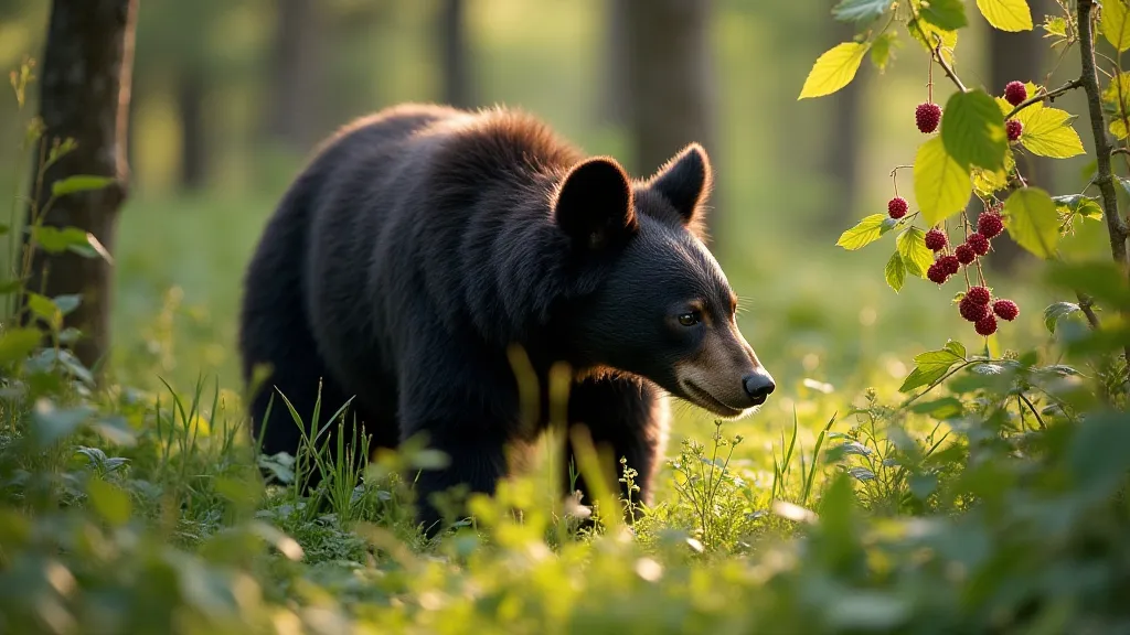 Black bear eating berries
