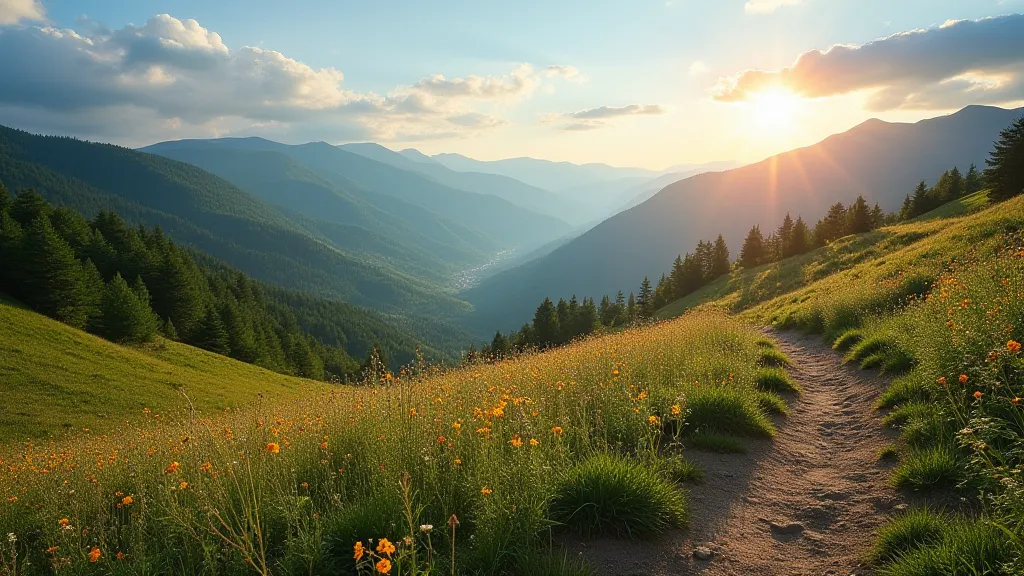 View of the Dolly Parton Trail with wildflowers.