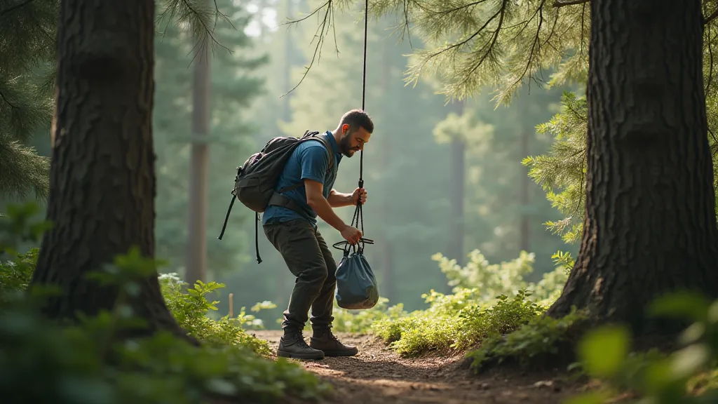 Hiker hanging food bag