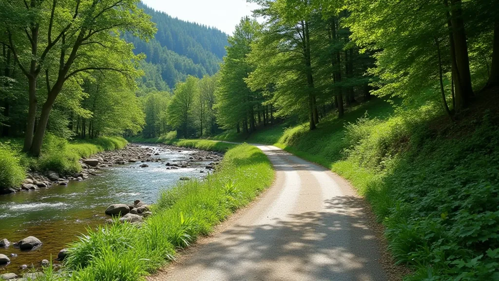 Paved hiking trail beside river