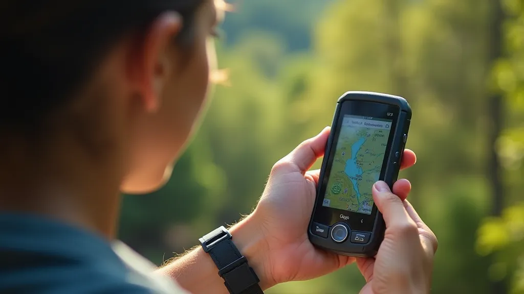 Hiker using a GPS device to navigate a trail