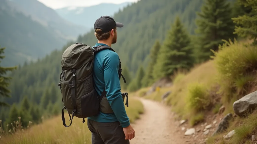 Hiker with a comfortable backpack on a trail