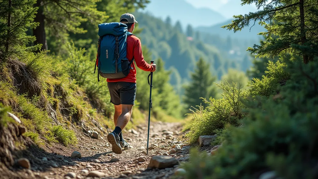 Hiker using poles on a rocky trail