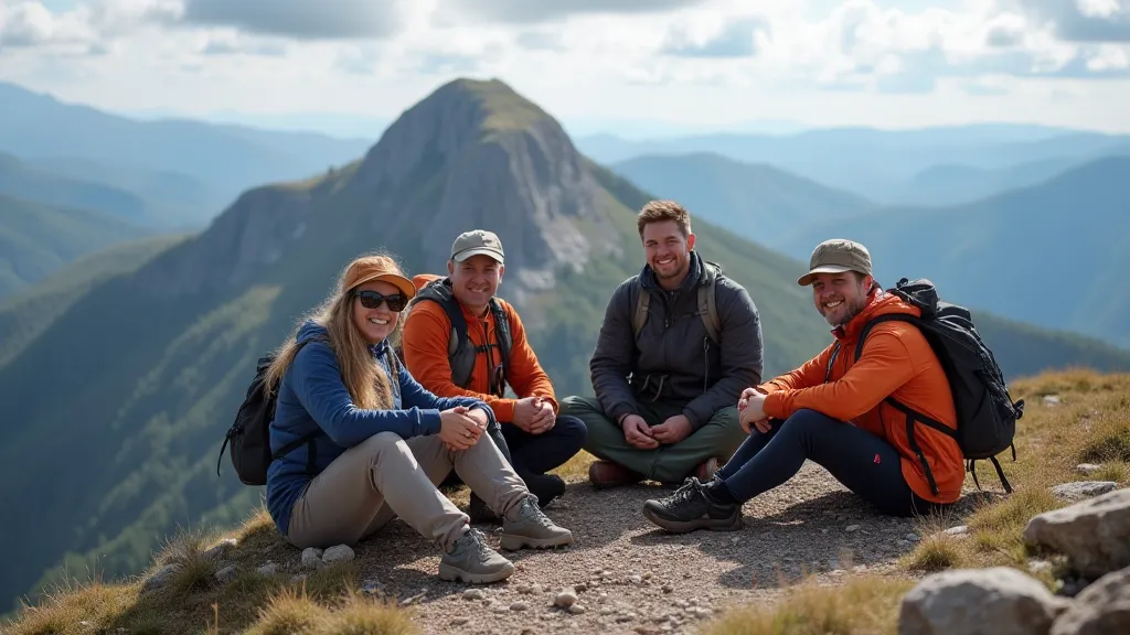 Hikers on a mountain peak