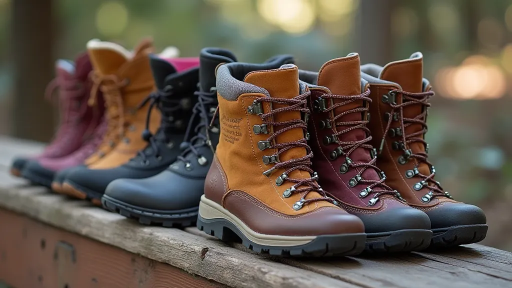 Variety of women's hiking boots.