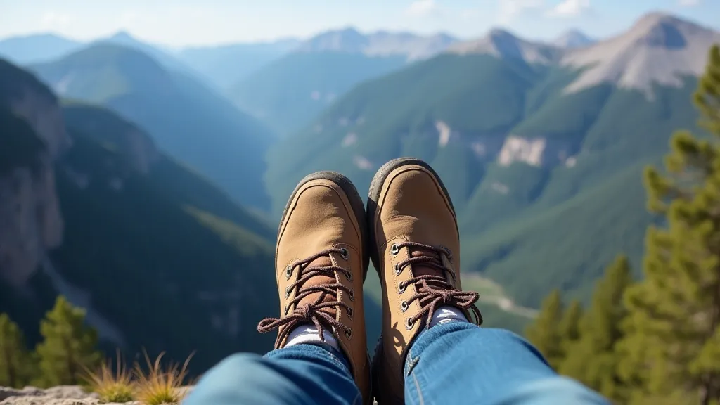 Hiking boots on a mountain overlook