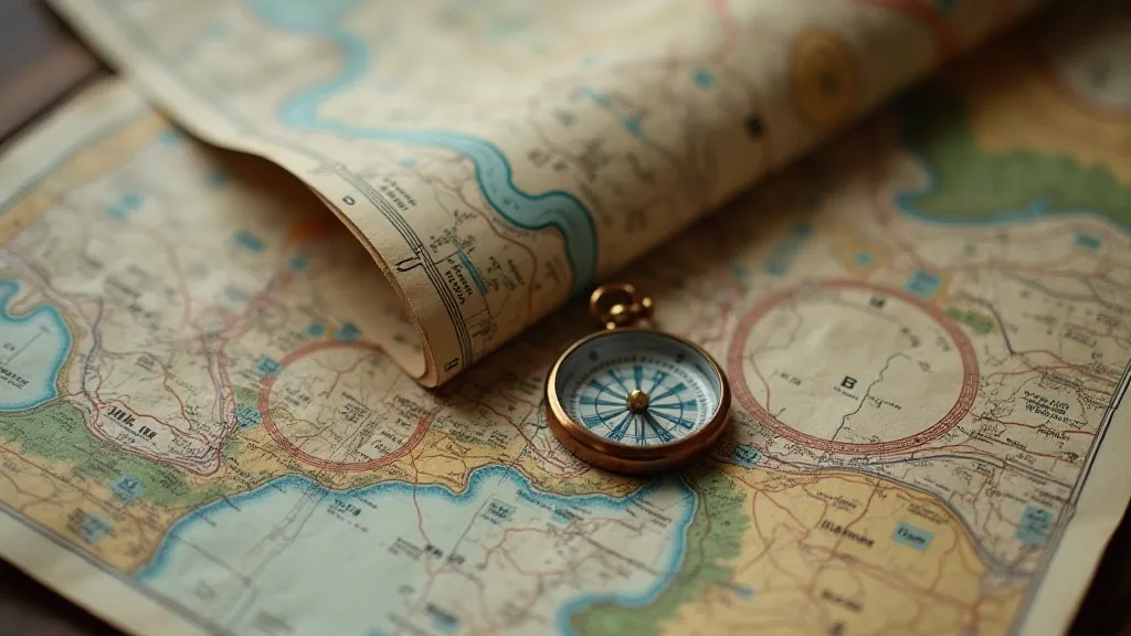 Close-up of hiking map and compass