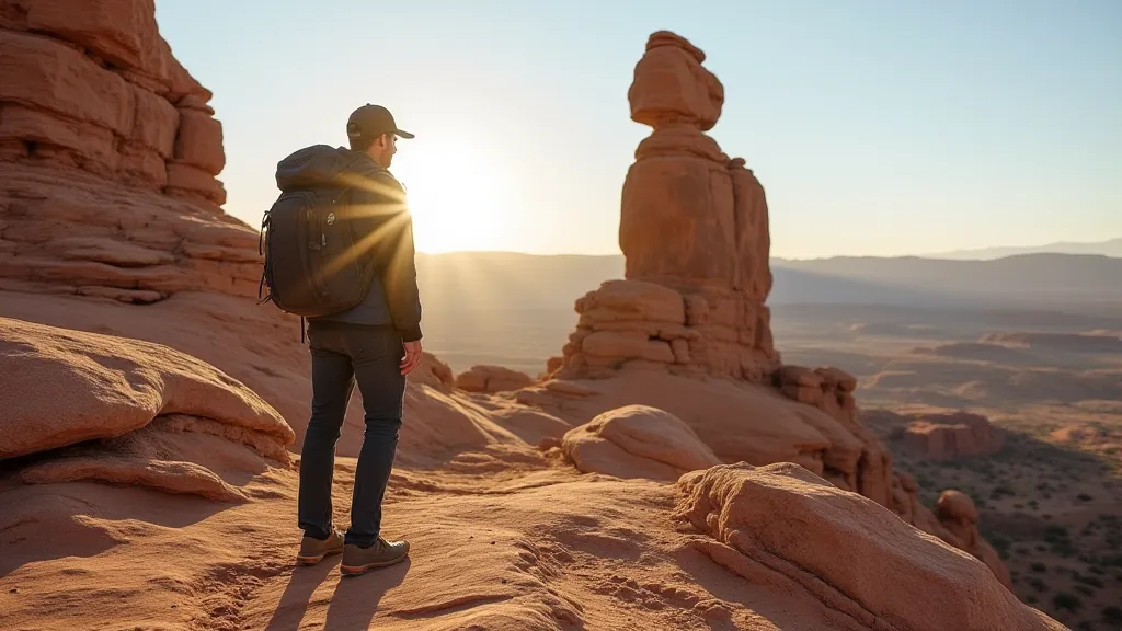 Hiker admiring natural rock formation