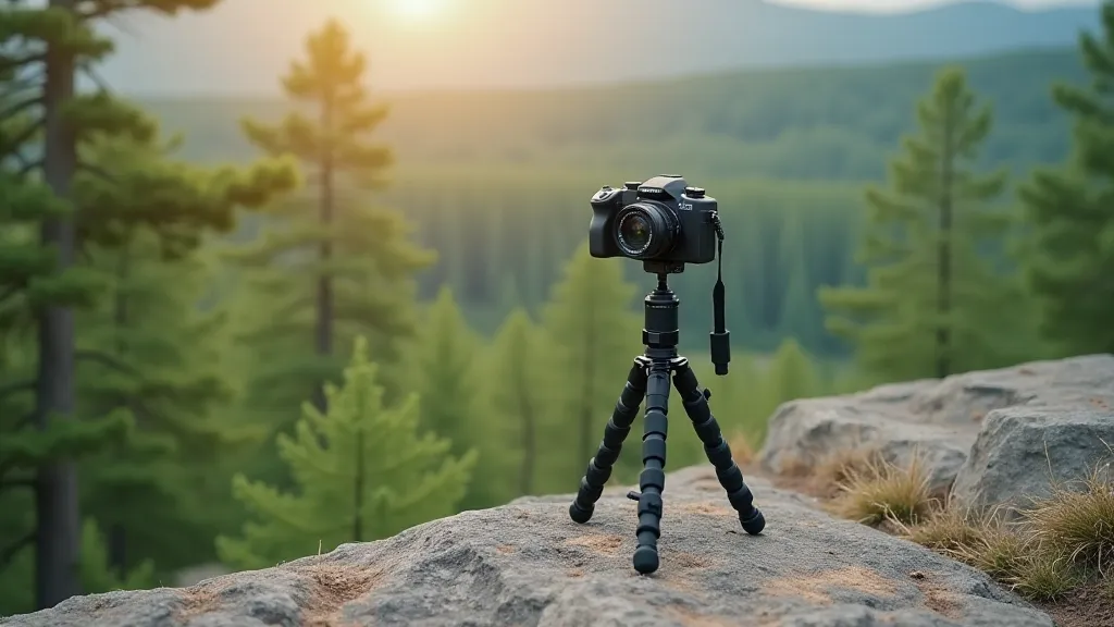 Lightweight tripod on a rocky outcrop