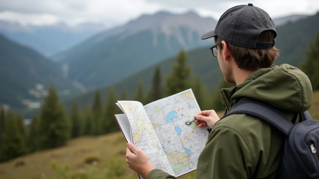 Hiker studying trail map and compass