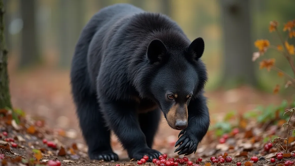 Bear foraging in a forest