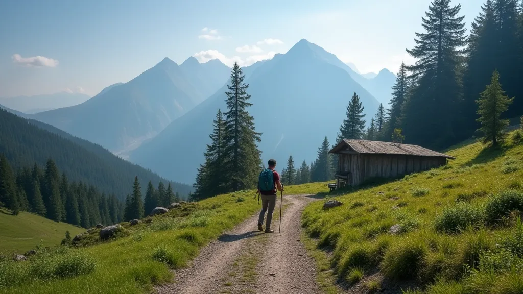 Scenic view of a trail with a hiker's backpack