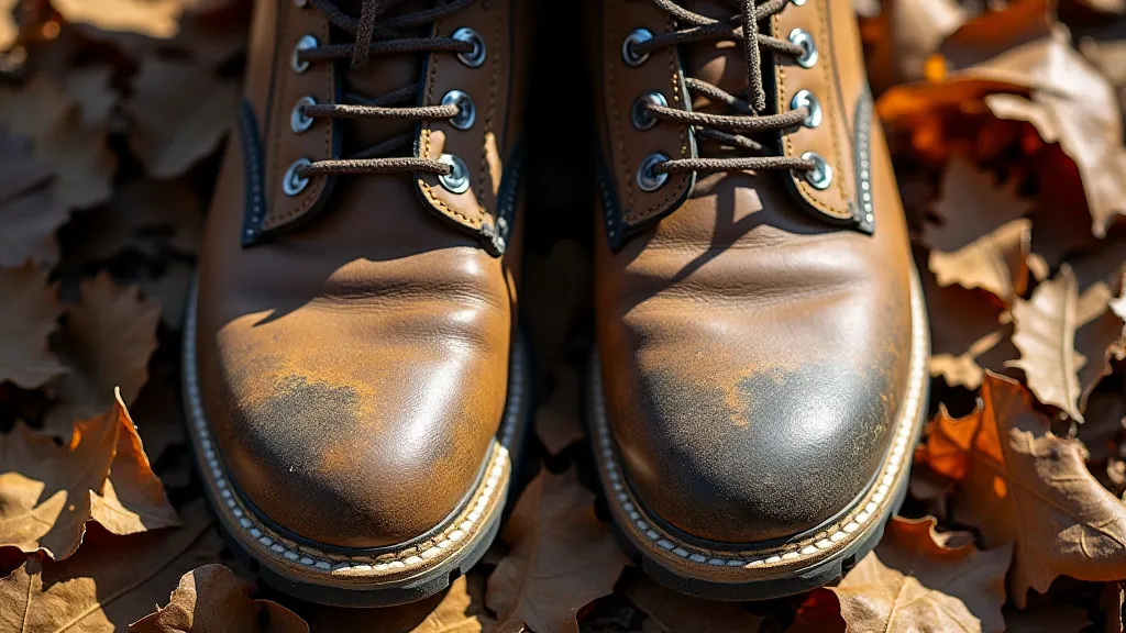 Worn leather hiking boots